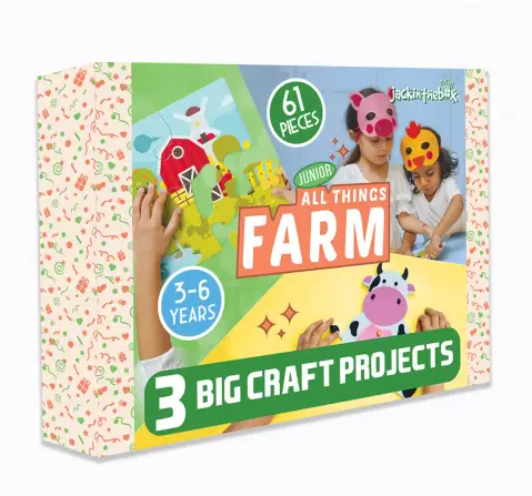 Jack In The Box Farm Craft kit 3 Craft Projects For Kids of Age 3Y+, Multicolour