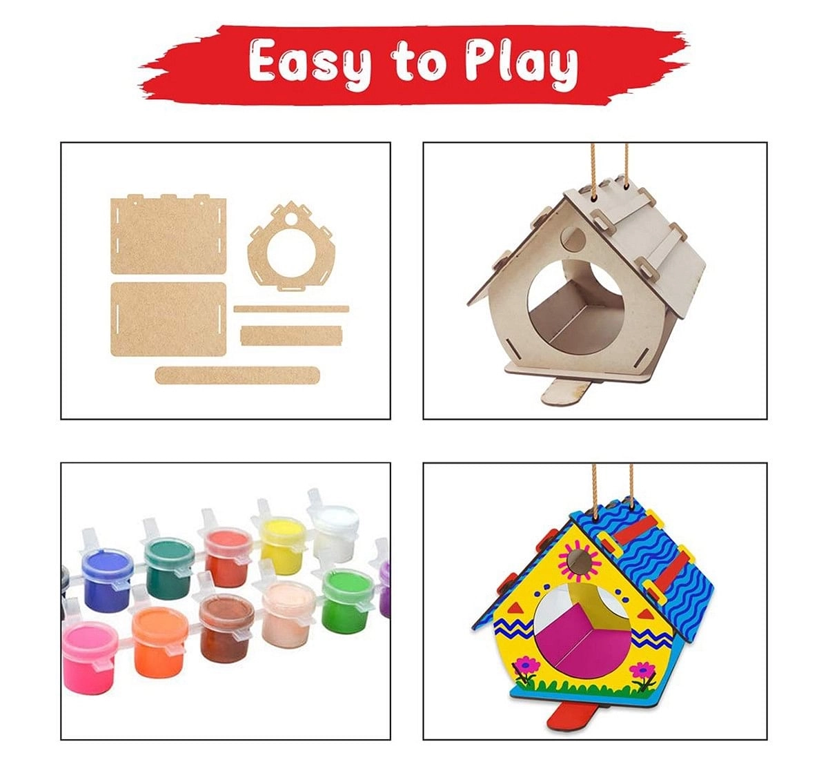 Webby DIY Wooden Build & Paint Bird House for Kids Toy,  3Y+ (Multicolour)
