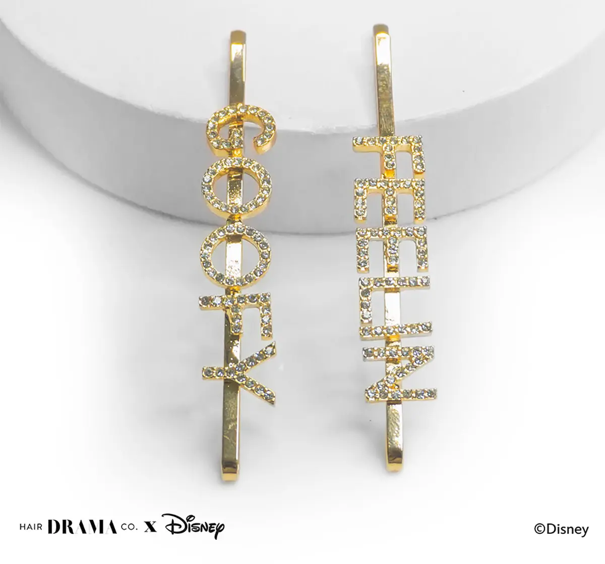 Hair Drama Company Disney Goofy Pins , Crystal , Set Of 2(One Size),  9Y+(Gold)
