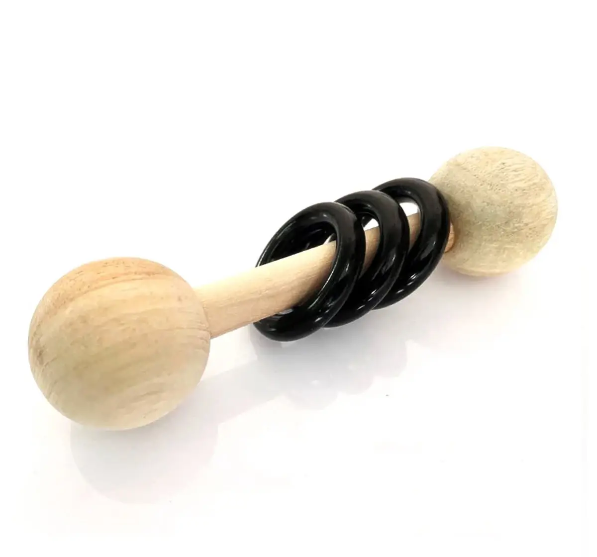 Ariro Wooden Rattle Dumbbell With Black Rings ,  4M+(Multicolour)