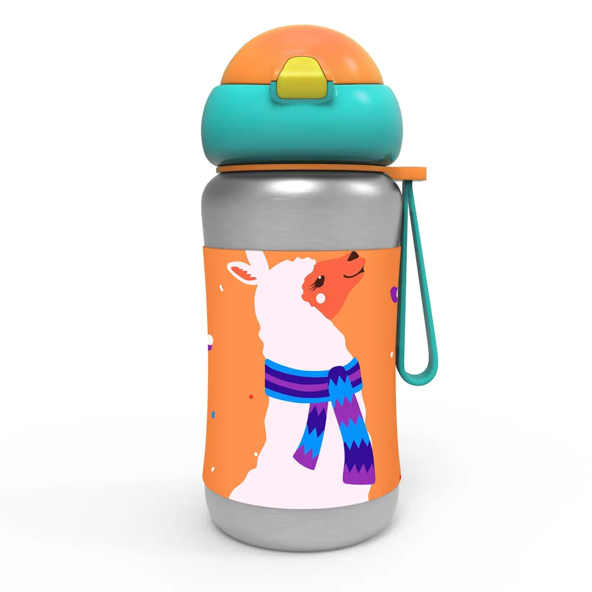 Rabitat Steel Play Sports Stainless Steel Sipper Bottle No Prob Llama 350 ml For Kids of Age 3Y+, Multicolour