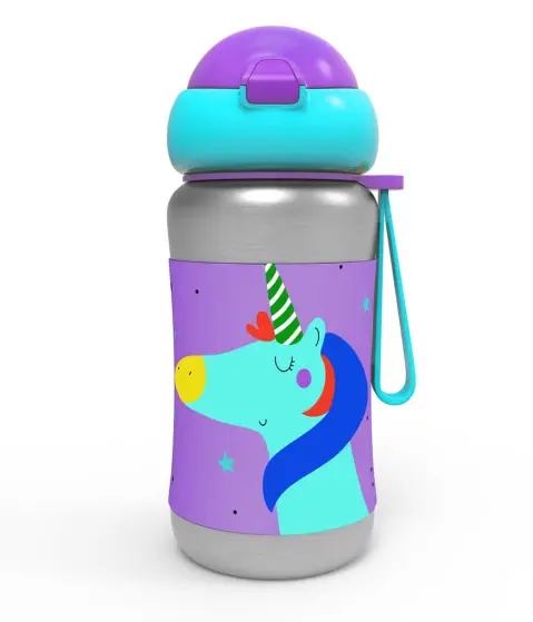 Rabitat Steel Play Sports Stainless Steel Sipper Bottle Love You to the Moon 350 ml For Kids of Age 3Y+, Multicolour