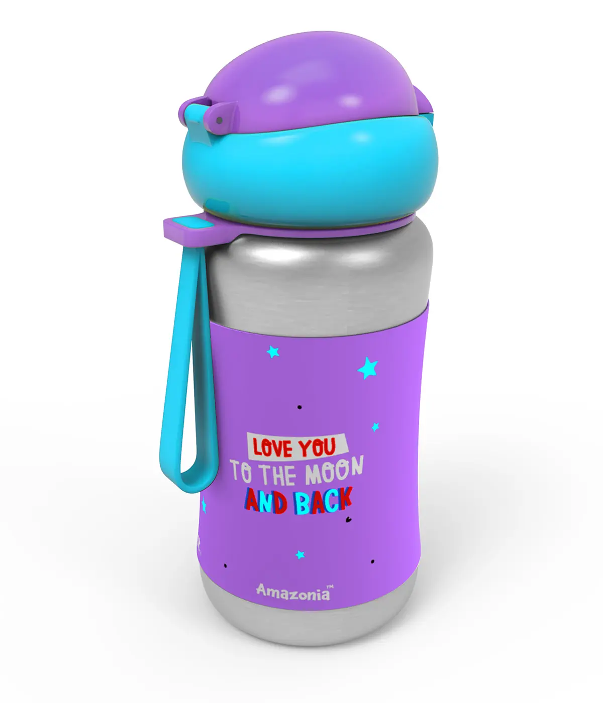 Rabitat Steel Play Sports Stainless Steel Sipper Bottle Love You to the Moon 350 ml For Kids of Age 3Y+, Multicolour