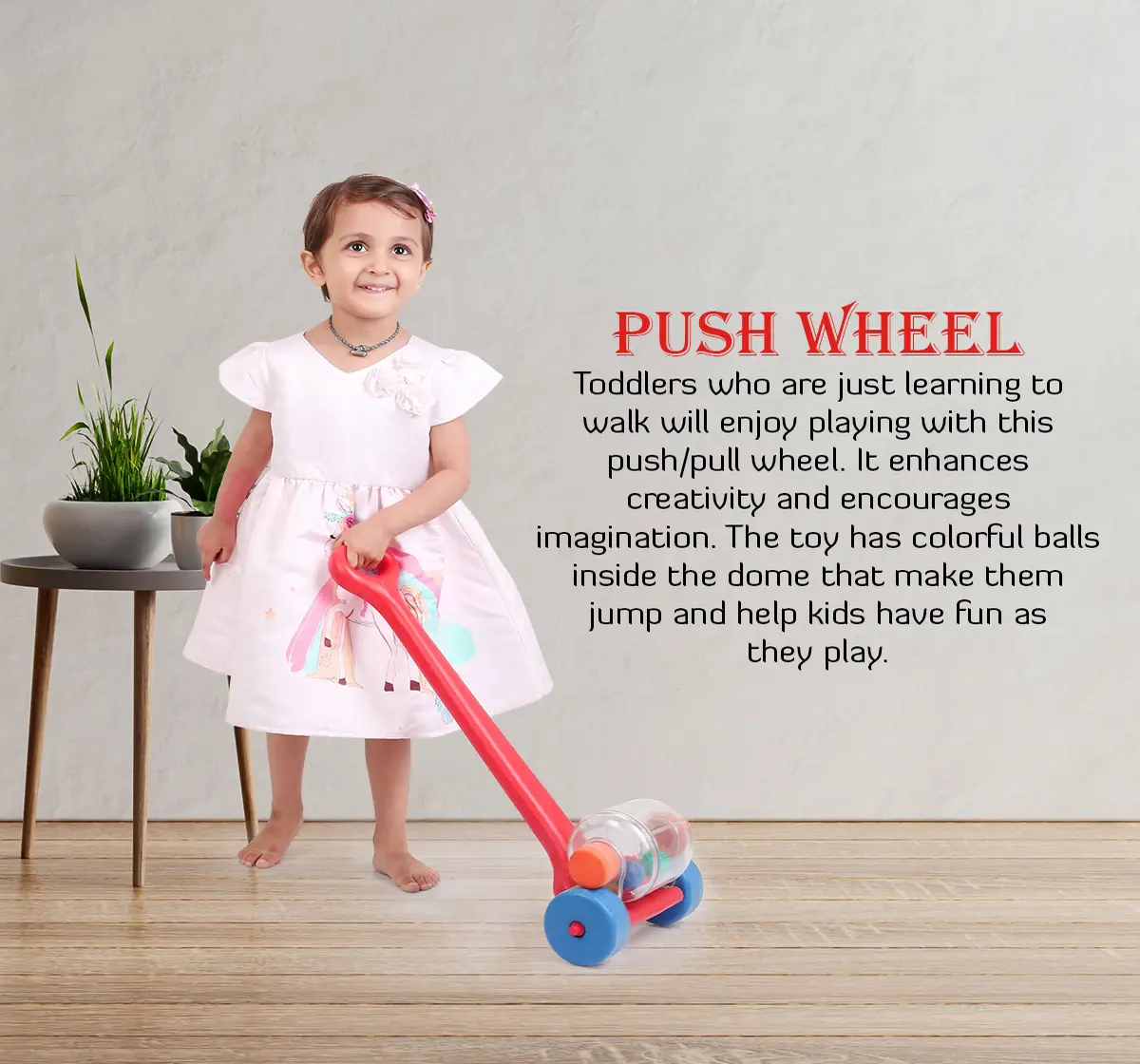 Shooting star Push wheel for kids Push Pull stick Red 0M+