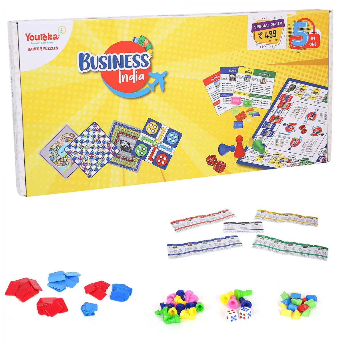 Youreka Games & Puzzle Business Board Game, 5 in 1 Game, 5Y+