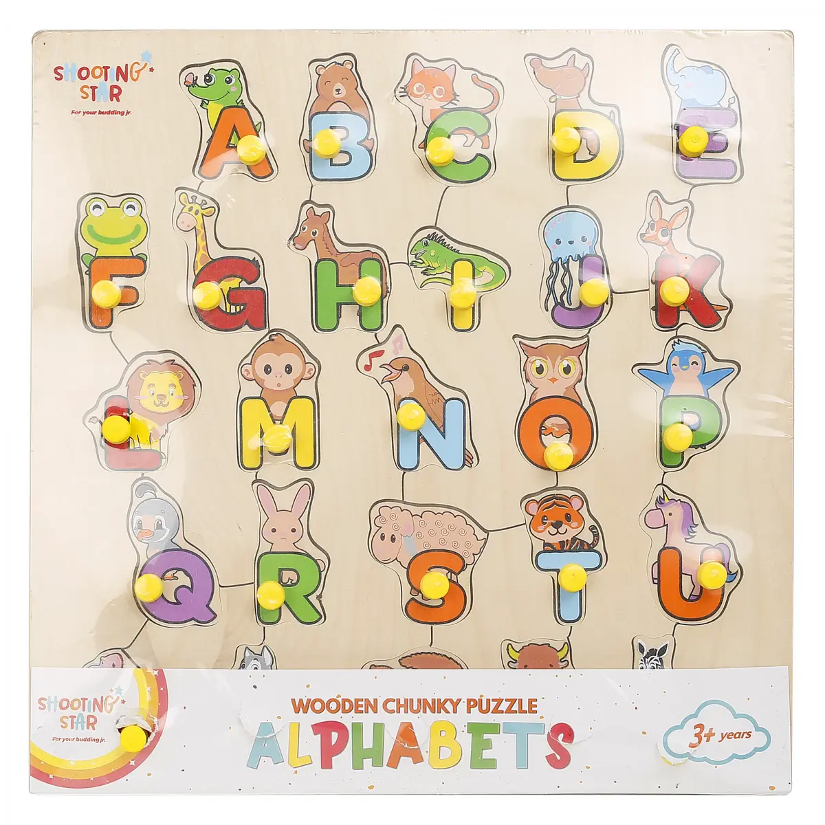 Shooting Star Wooden Chunky Colorful Alphabets Puzzle, Animals Puzzle, For Preschool Kids 3Yrs+, Multicolour