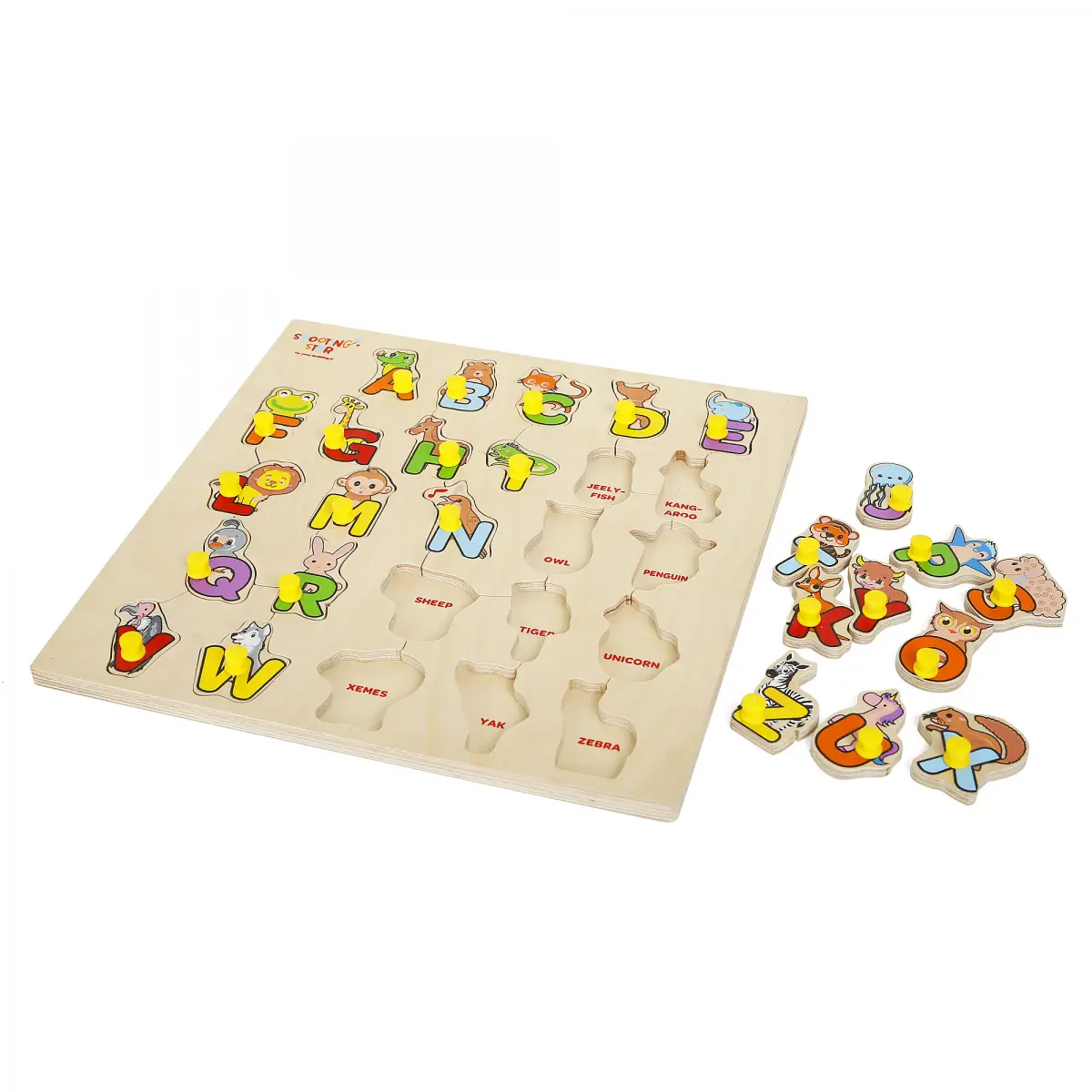 Shooting Star Wooden Chunky Colorful Alphabets Puzzle, Animals Puzzle, For Preschool Kids 3Yrs+, Multicolour