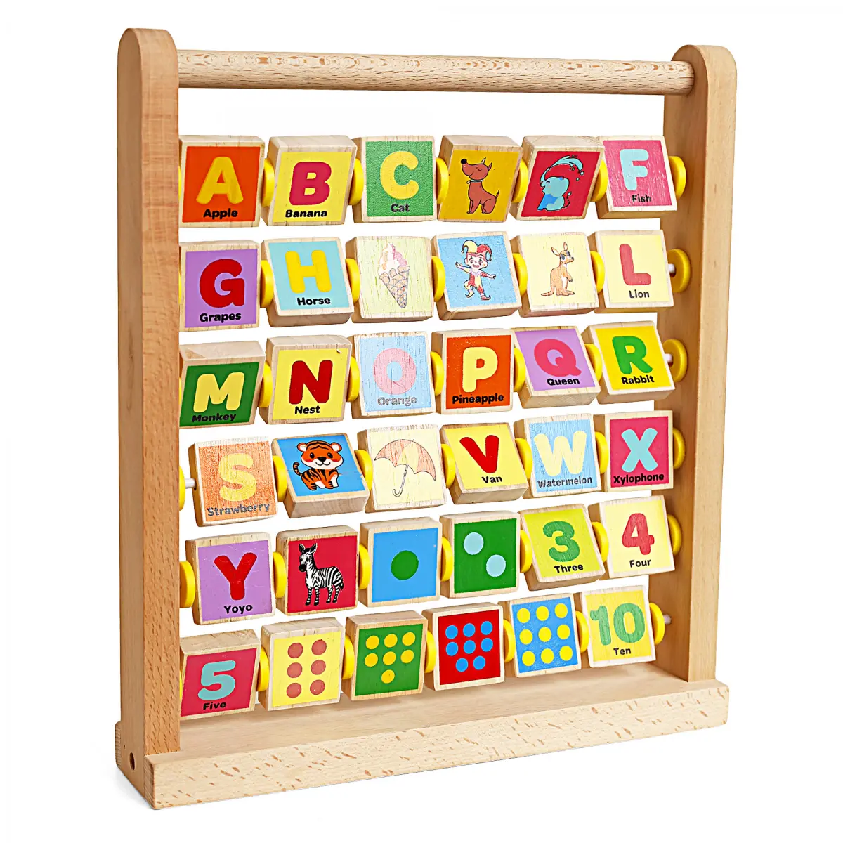 Shooting Star Wooden Abacus Activity Square Learn Alphabets, Counting with Abacus, Alphabet Blocks, Learning & Educational Toys For 3Y+ Kids