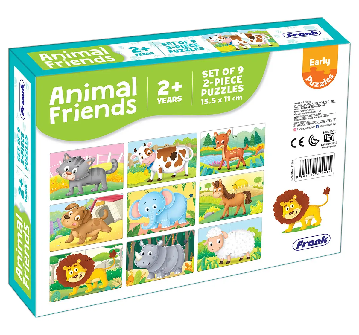 Frank Animal Friends, A Set of 9 Puzzles, 2 Pieces each, 2Y+