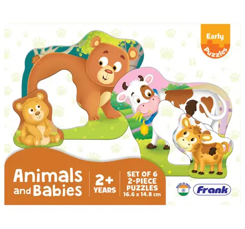 Frank Animals And Babies, A Set of 6 Puzzles, 2 Pieces each, 2Y+