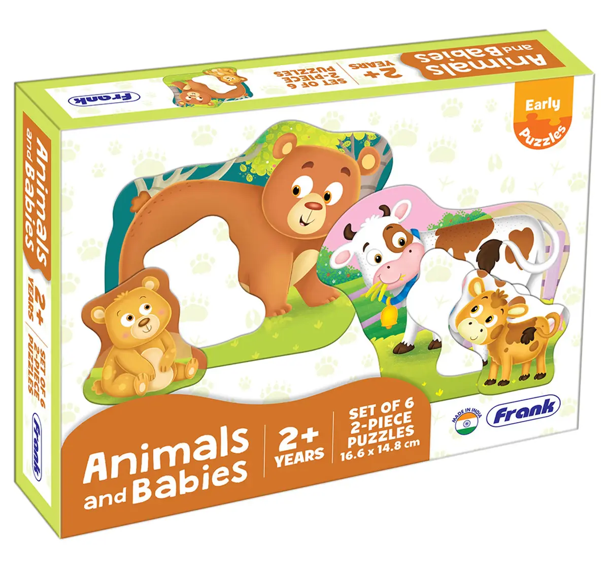 Frank Animals And Babies, A Set of 6 Puzzles, 2 Pieces each, 2Y+