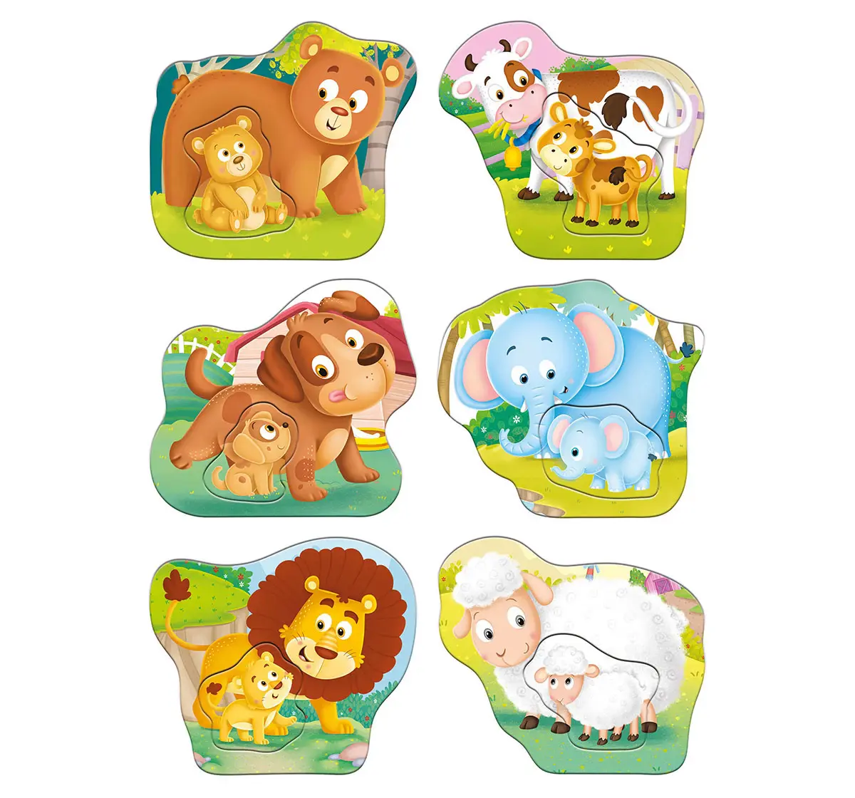 Frank Animals And Babies, A Set of 6 Puzzles, 2 Pieces each, 2Y+