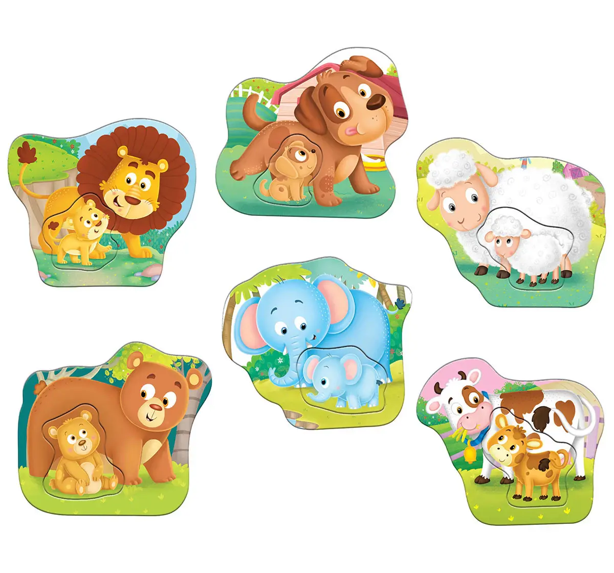 Frank Animals And Babies, A Set of 6 Puzzles, 2 Pieces each, 2Y+