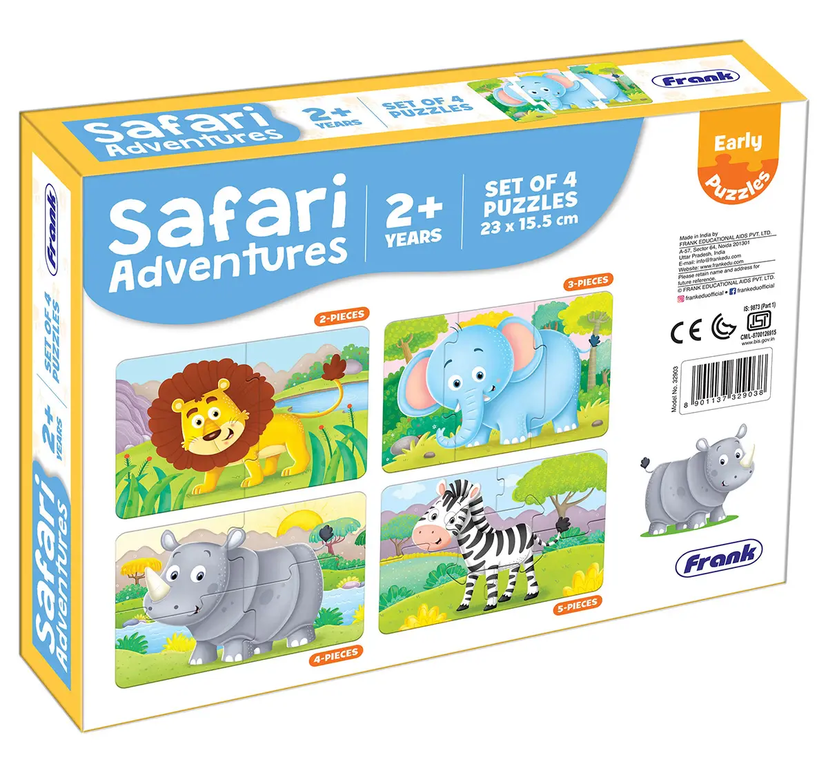 Frank Safari Adventures, A Set of 4 Puzzles, 2, 3, 4 & 5 Pieces, 2Y+