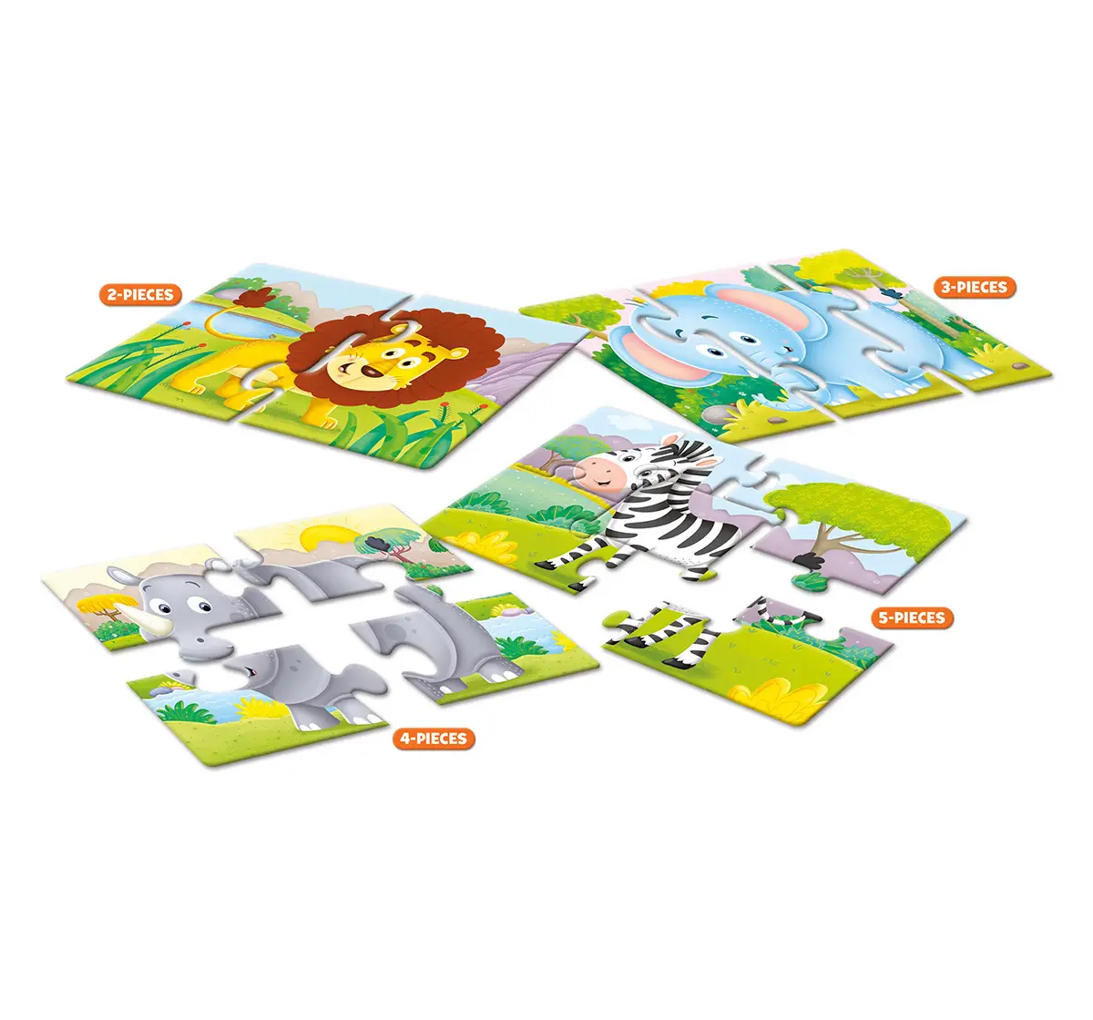 Frank Safari Adventures, A Set of 4 Puzzles, 2, 3, 4 & 5 Pieces, 2Y+