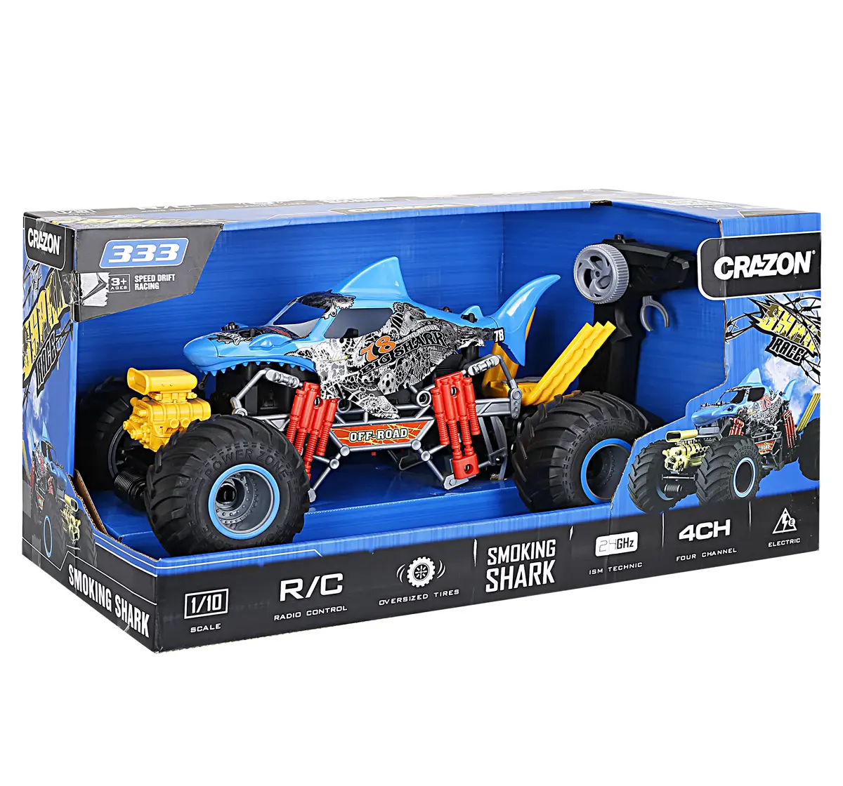 Ralleyz 2.4G 1:10 Shark With Smoking Blue Remote Control Car for kids 8Y+, Multicolour