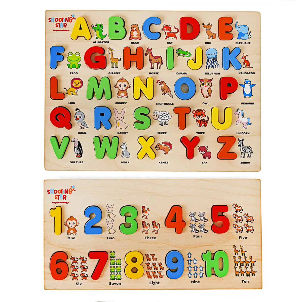 Shooting Star Wooden Alphabets & Numbers Puzzles for kids, 38PCs, Multicolour, 3Y+