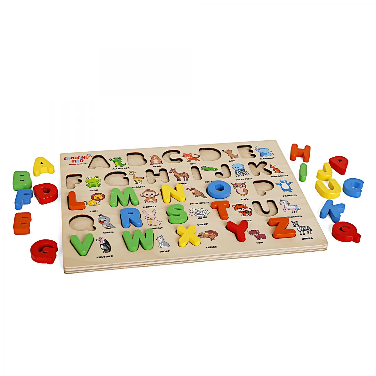 Shooting Star Wooden Alphabets & Numbers Puzzles for kids, 38PCs, Multicolour, 3Y+