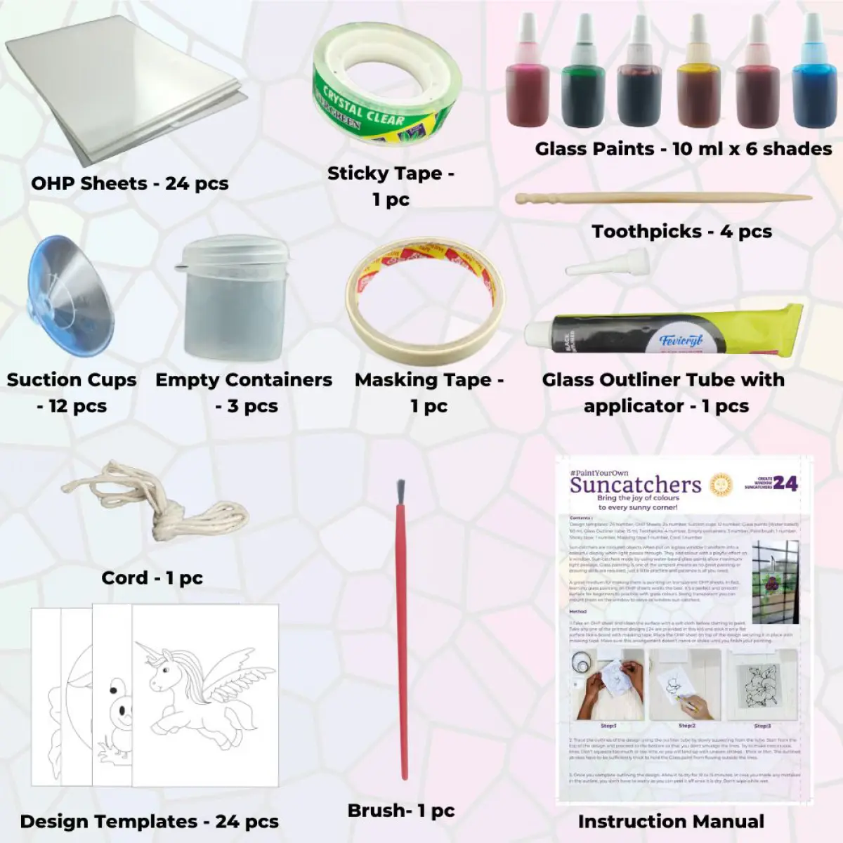 Toykraftt Glass Painting Kit Multicolour, 7Y+