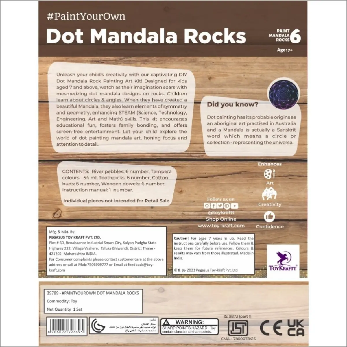 Toykraftt Stone Rock Painted Dot Mandalas Painting Kit Multicolour, 7Y+