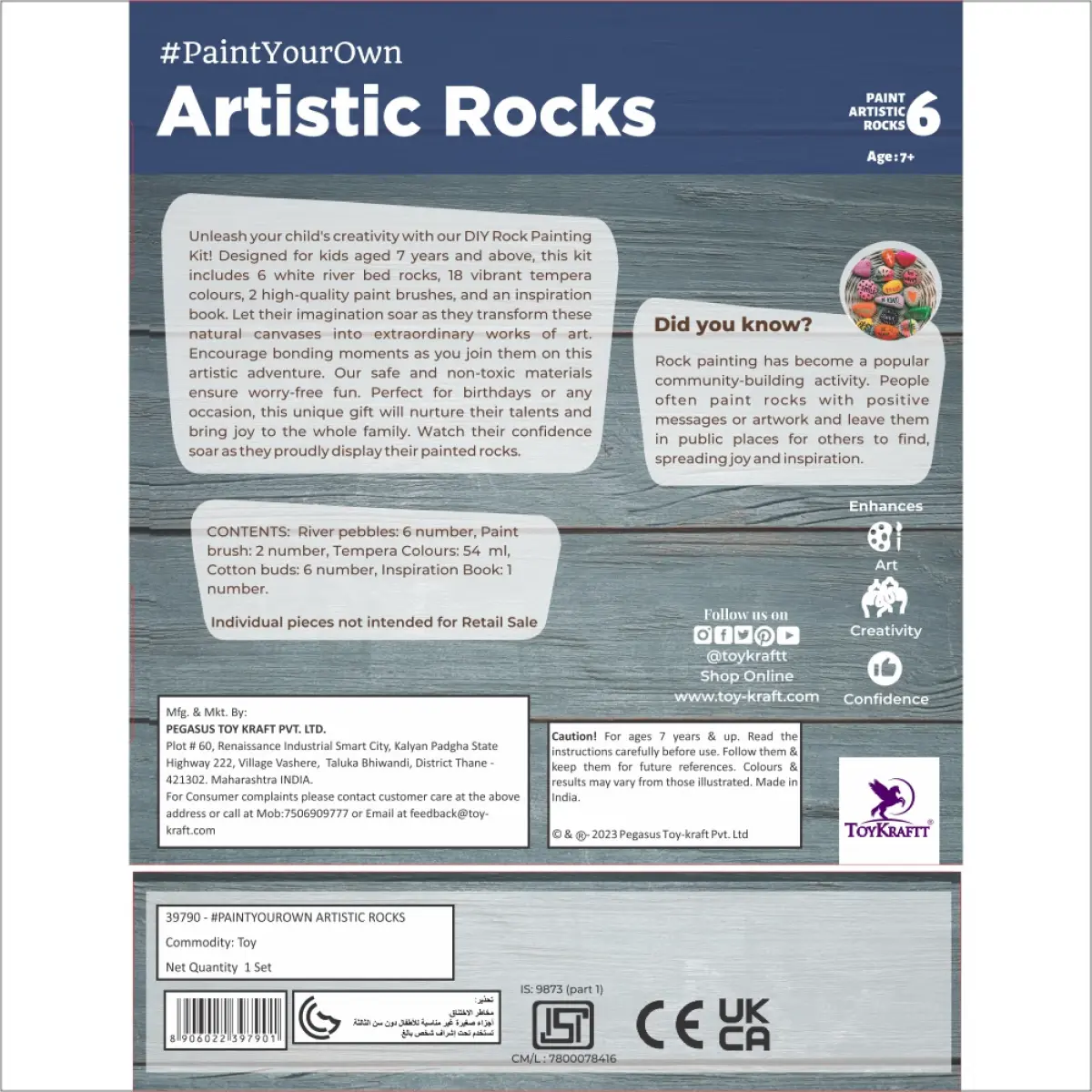 Toykraftt Rock Stone Painting Kit Artistic Rock Painting Multicolour, 7Y+