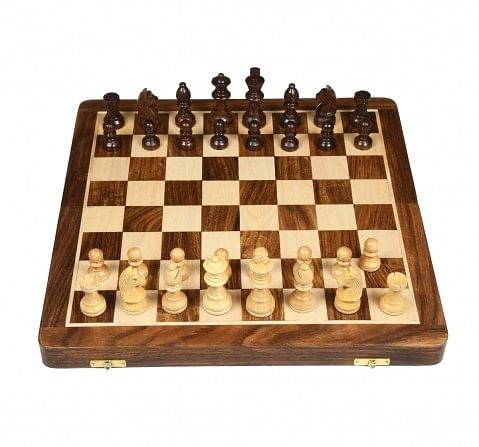 Hamleys 14 inches Wooden Travel Folding Sheesham Magnetic Chess Set for Kids 5Y+, Multicolour