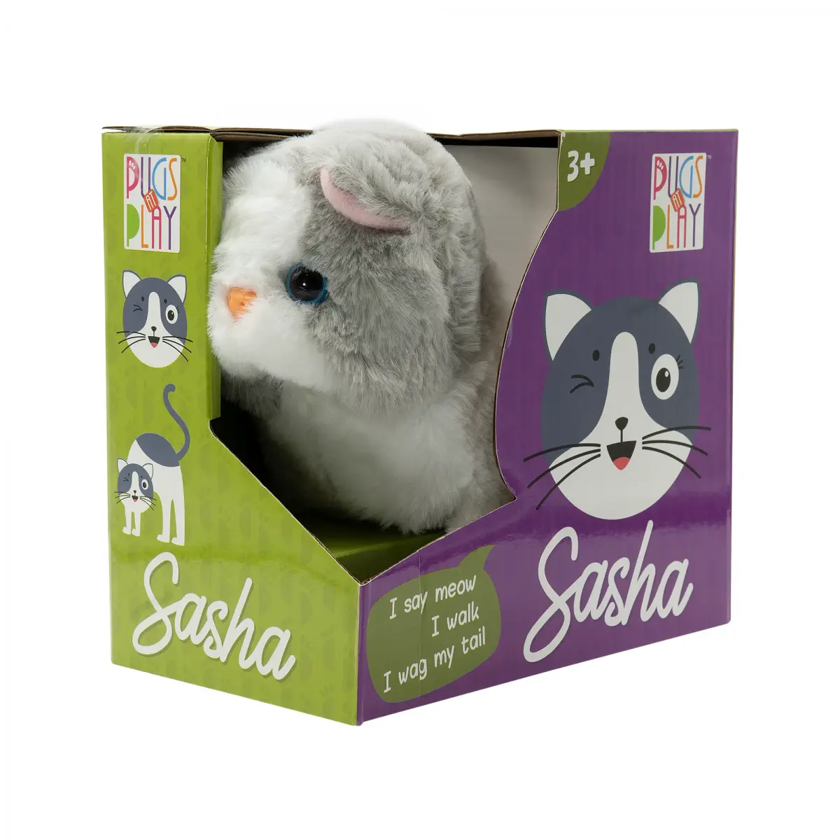 Hamleys Huggable Cuddly Sasha Walking Cat Stuffed Toy, Soft Toys For Kids, Cute Plushies Purple, Multicolour, 3Y+