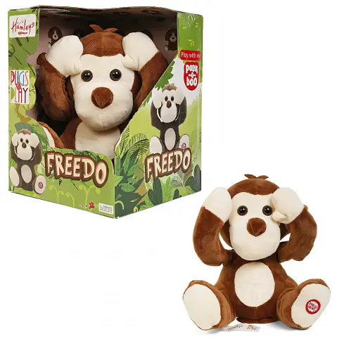 Hamleys Pugs at Play Peek A Boo Freedo Monkey, Pets Walking Activity Animal Toy, Kids for 3Y+, Brown