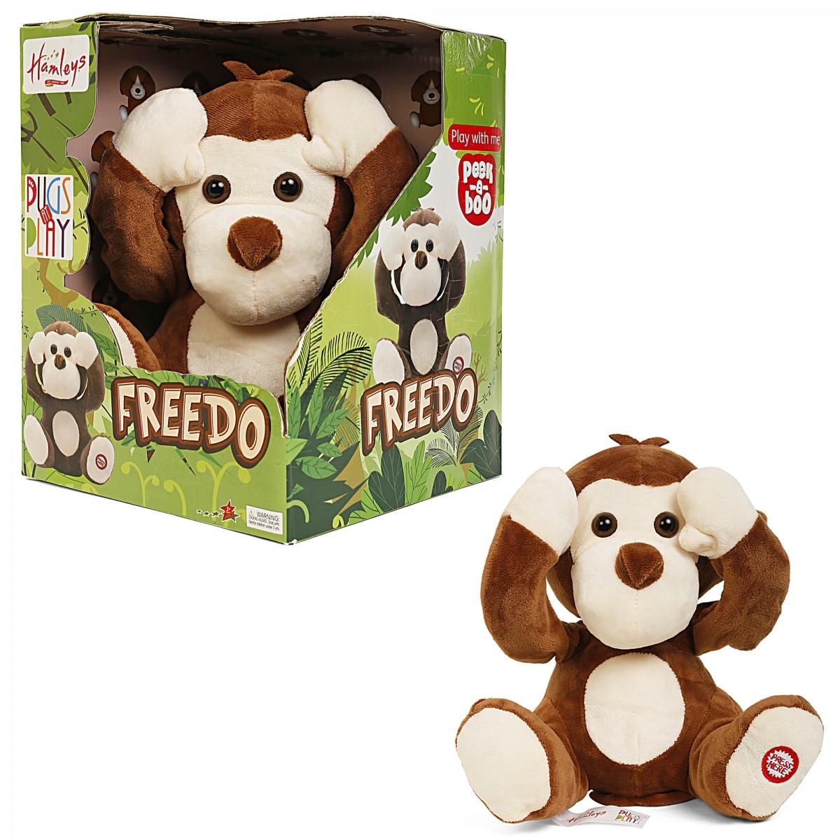 Hamleys Pugs at Play Peek A Boo Freedo Monkey Pets Walking Activity Animal Toy Kids for 3Y Brown