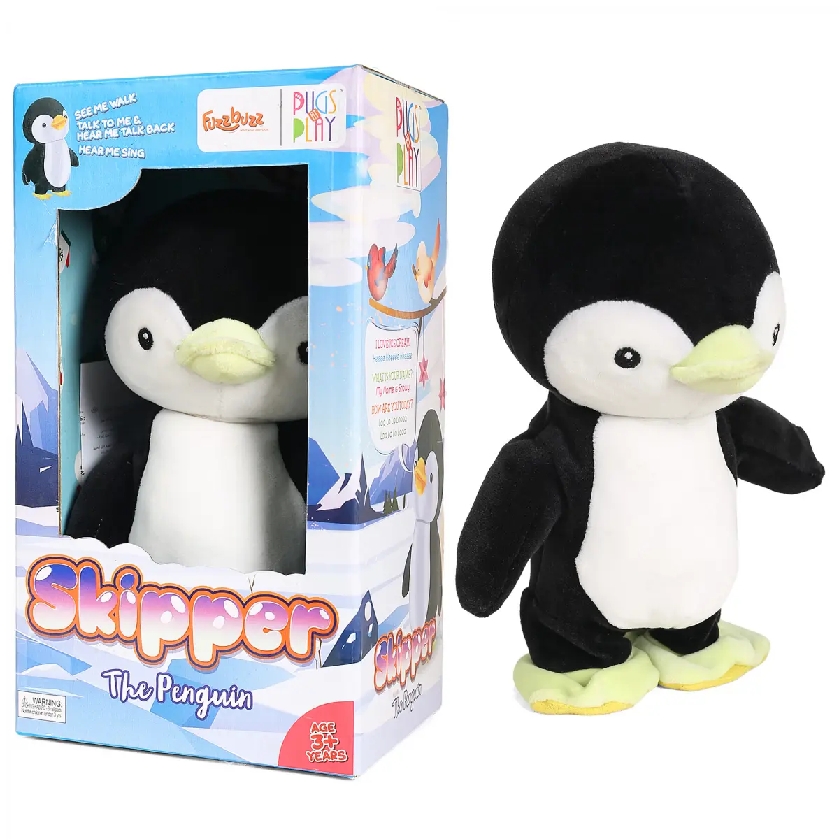 Fuzzbuzz Pugs & Play Skipper Penguin, 3Y+, Black & White