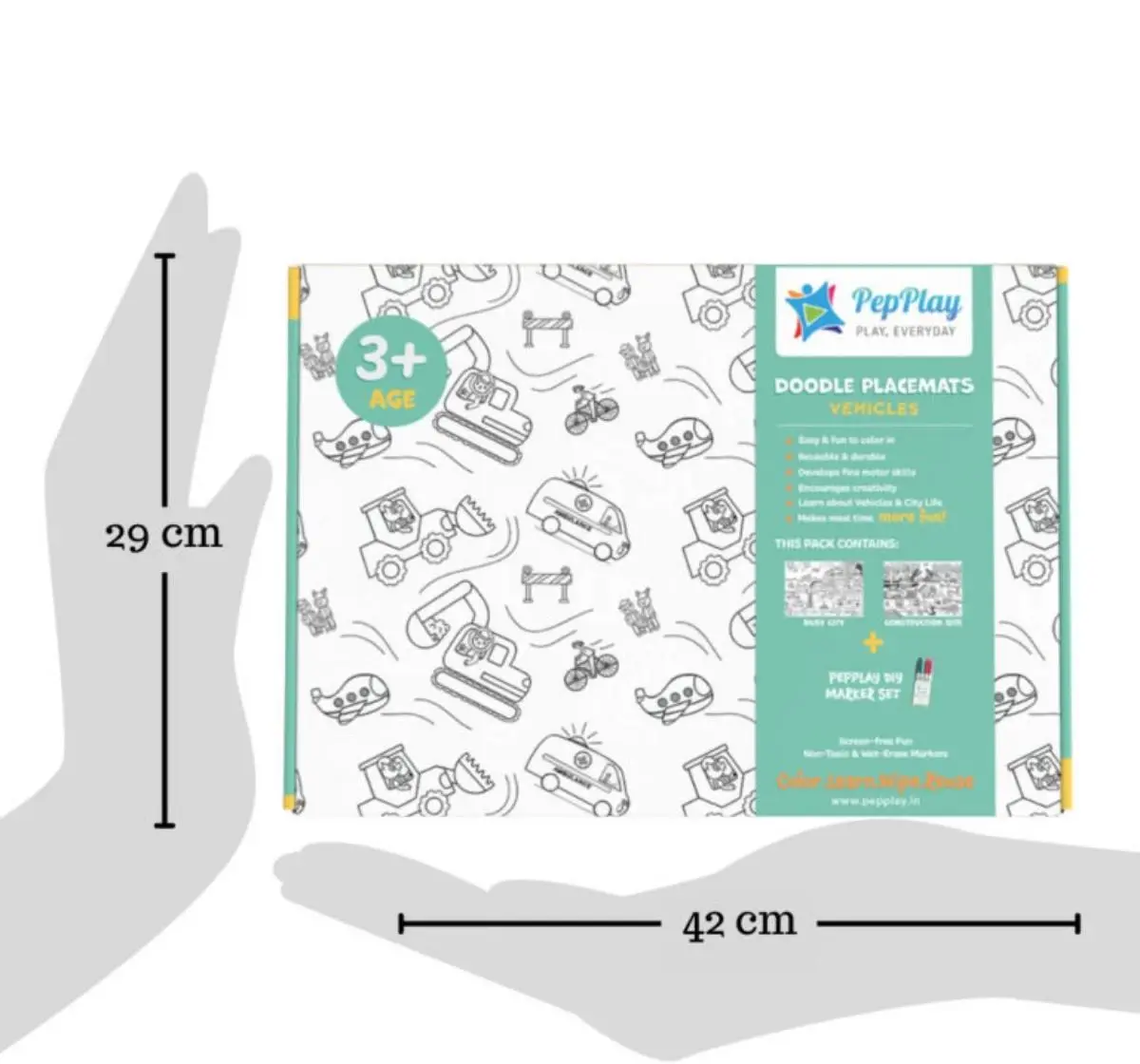 Pepplay Doodle Placemats Set Vehicle Series, 8 Cm, Multicolor, 3Y+