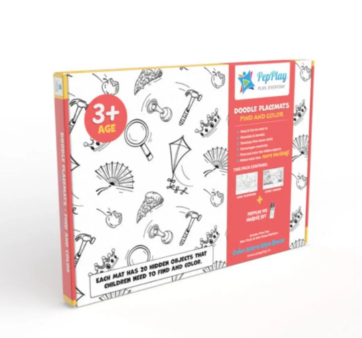 Pepplay Doodle Placemats Set Find & Color Series, 8 Cm, Multicolor, 3Y+