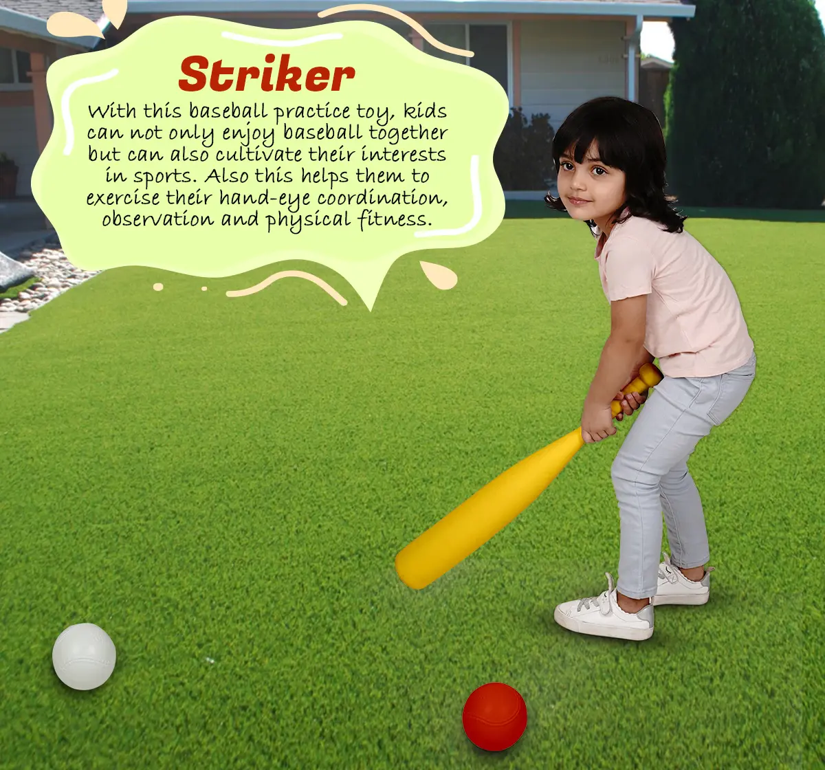 Ok Play Striker Baseball Bat with Ball for Kids Multicolor 5Y+