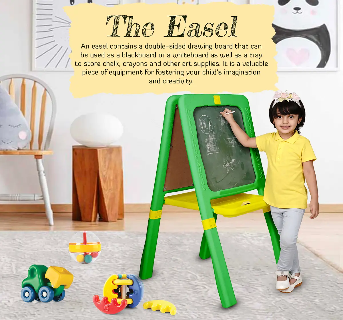 Buddy N Buddies Tabletop Easel for Kids - Art Easel for Toddler - Kids Easel Chalkboard White Board for Kids - Dry Erase Easel for Kids - Portable