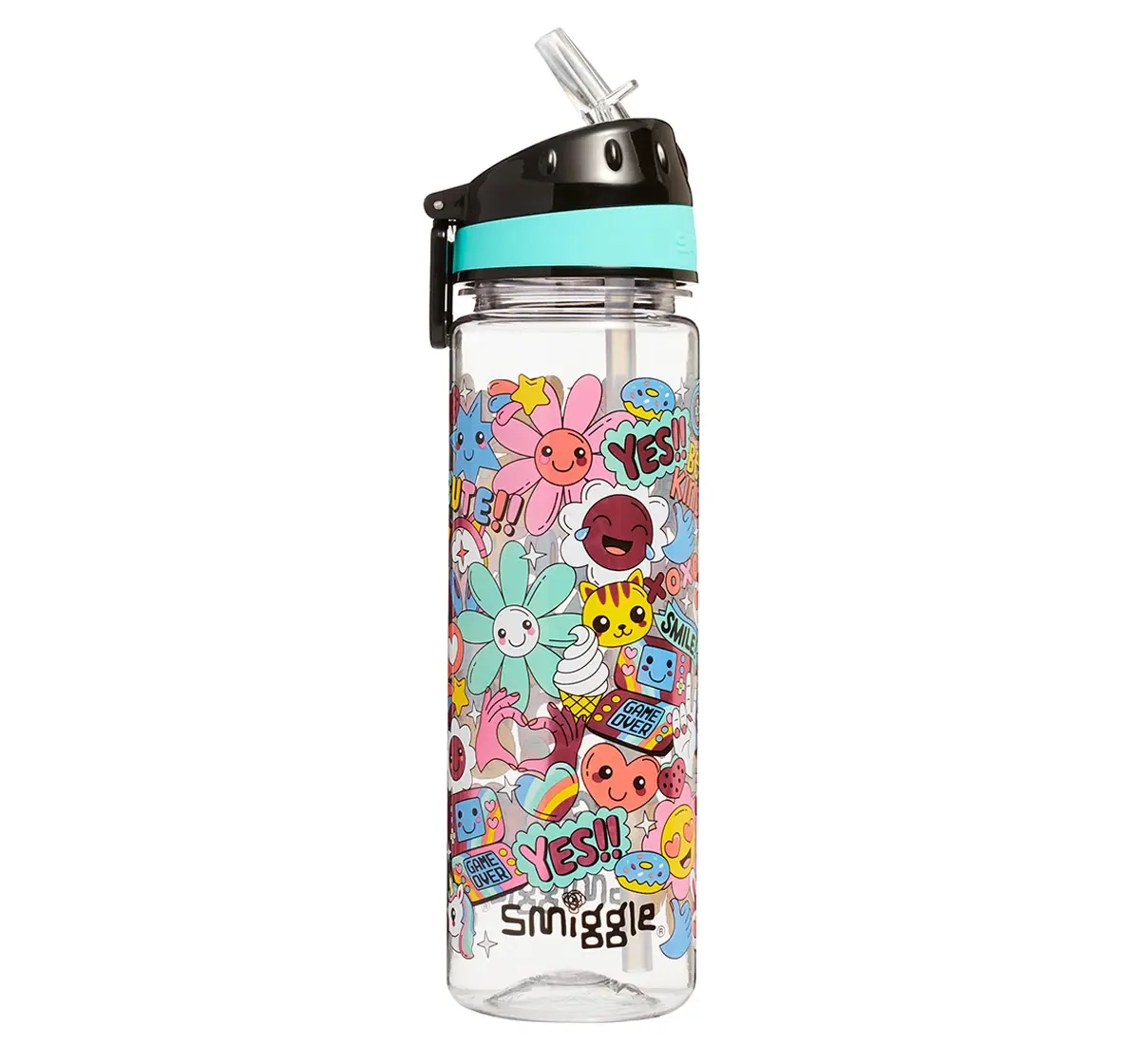 Smiggle Bright Side Drink Bottle 650ml for Kids 3Y+, Black