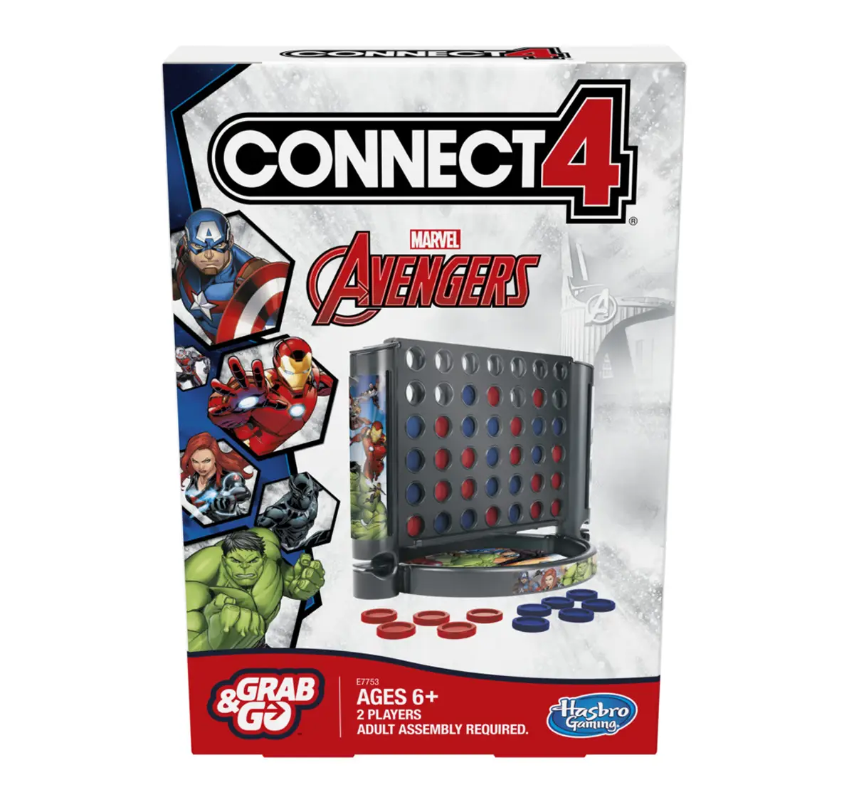 Hasbro Gaming Grab and Go Connect 4 Game: Marvel Avengers Edition Portable 2 Player Game, 6Y+