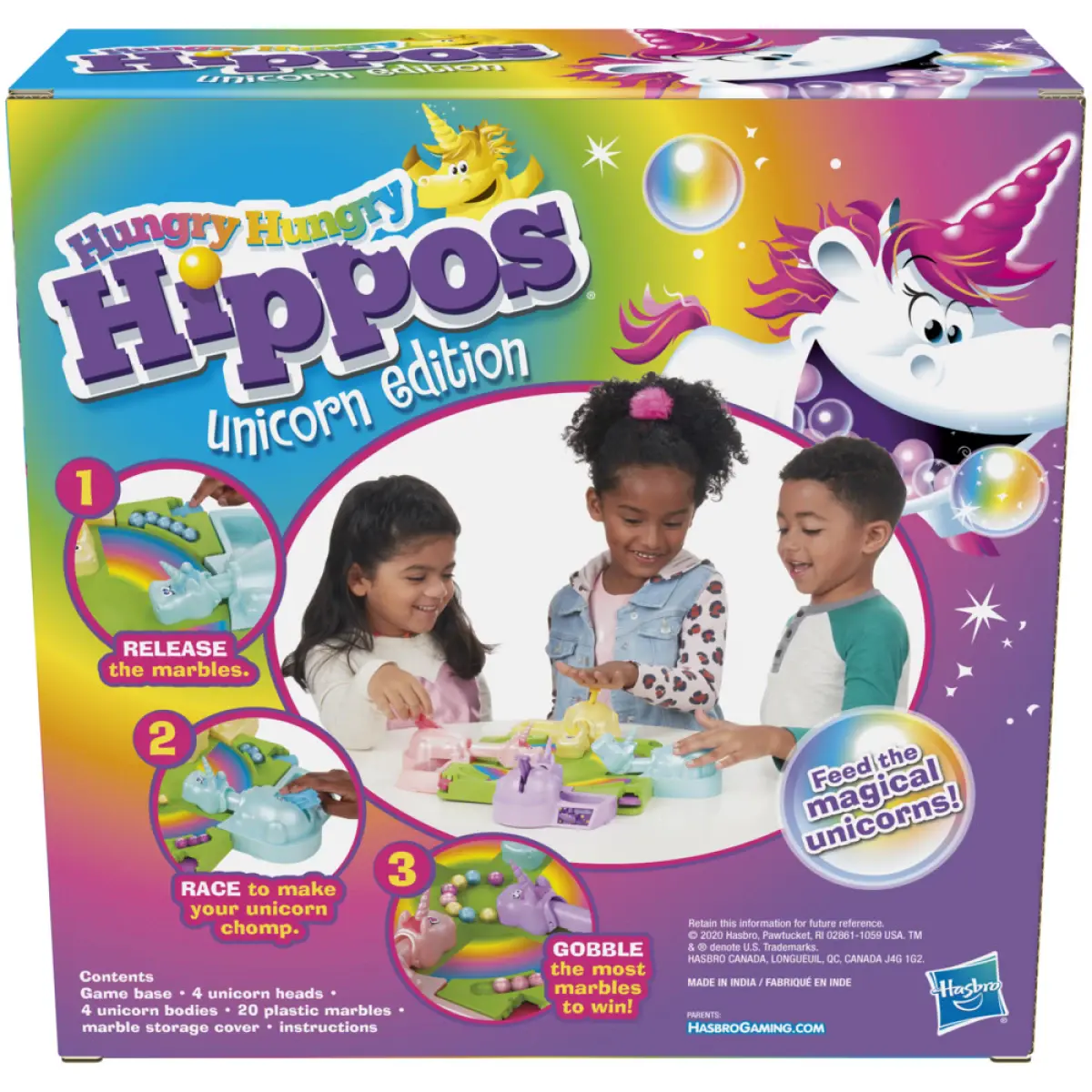Hungry Hungry Hippos Unicorn Edition Board Game For Kids, Preschool Games For Kids Ages 4 And Up, Kids Games For 2 To 4 Players