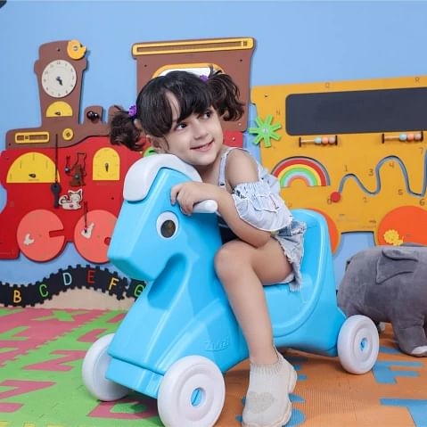 Zoozi  2 in 1 Ride On Rocking Horse for Toddlers and Babies, Comes with Wheels, Blue, 12M+