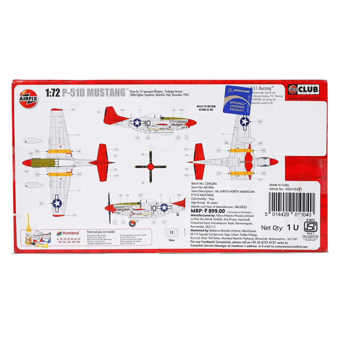 Airfix 1:72 North American P-51D Mustang (A01004) Model Kits, 8Y+