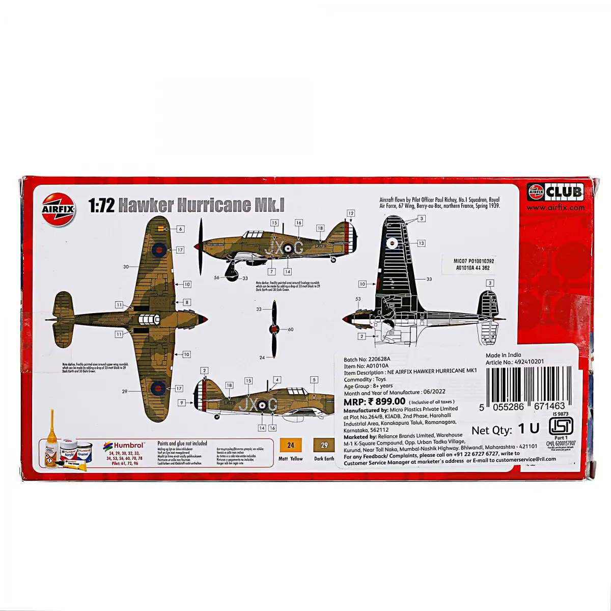 Airfix Hawker Hurricane A01010A 1:72 Military Plastic Model Gift Set, Kids for 8Y+, Multicolour