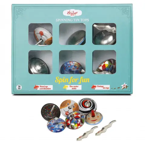 Hamleys Spin for Fun Spinning Tin Tops, Set of 6, Multicolour, 4Y+