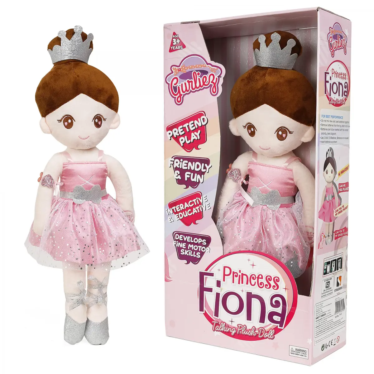 Gurliez Princess Fiona Soft Stuffed Talking Girl Doll, 3Y+, Multicolour