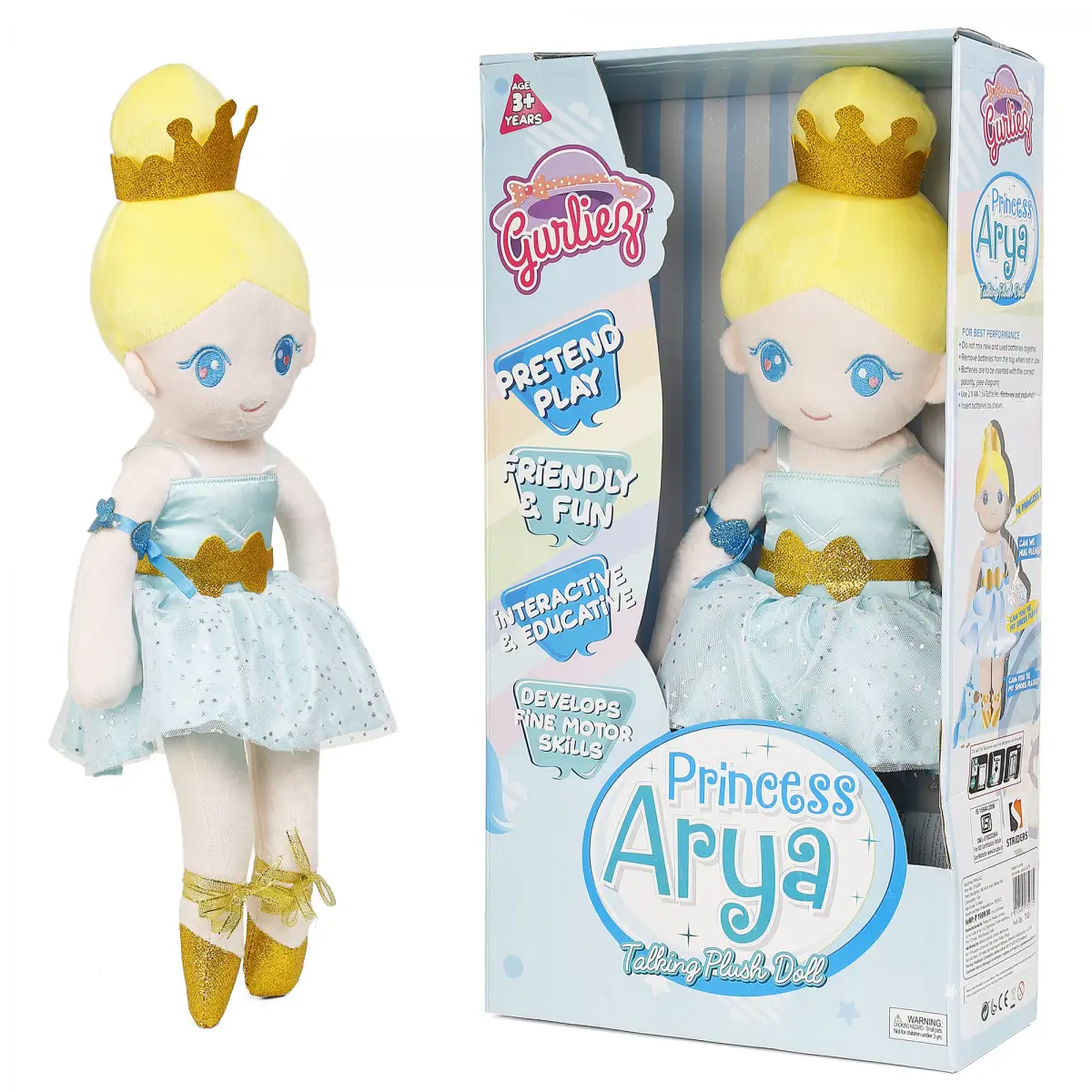 Gurliez Princess Arya Soft Stuffed Talking Girl Doll, 3Y+, Multicolour