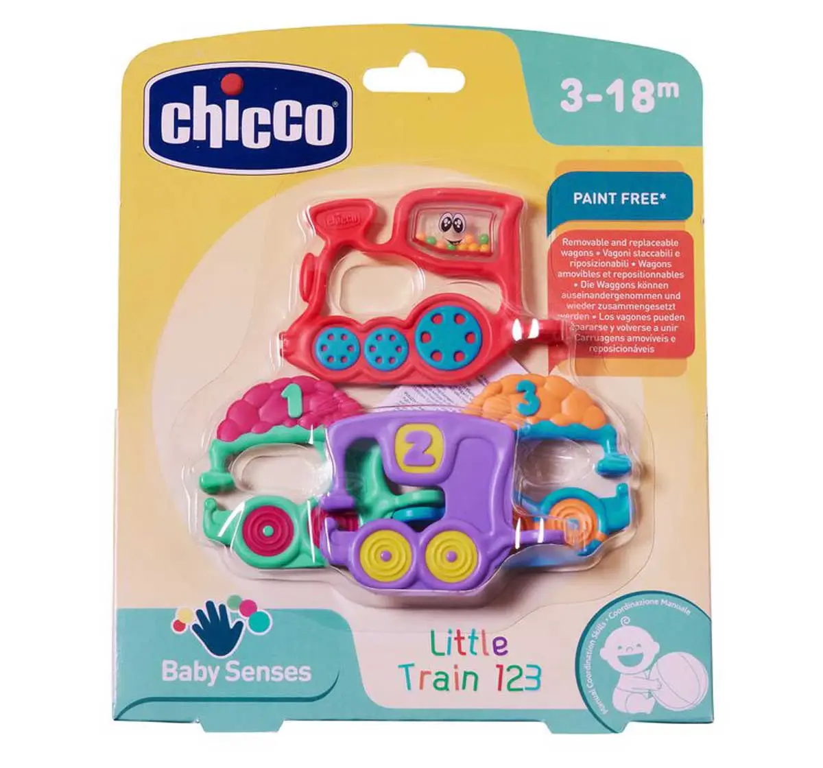 Chicco Train 123 Rattle for Kids 3M+, Multicolour
