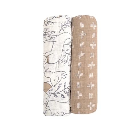 Crane Baby Ezra Collection Muslin Swaddle Set of 2, 0Y+ Beige