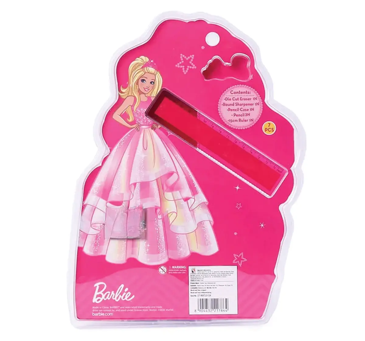 Striders Exclusive Barbie 7pcs Stationery Set Ultimate School & Office Supplies Kit for Kids, 4Y+