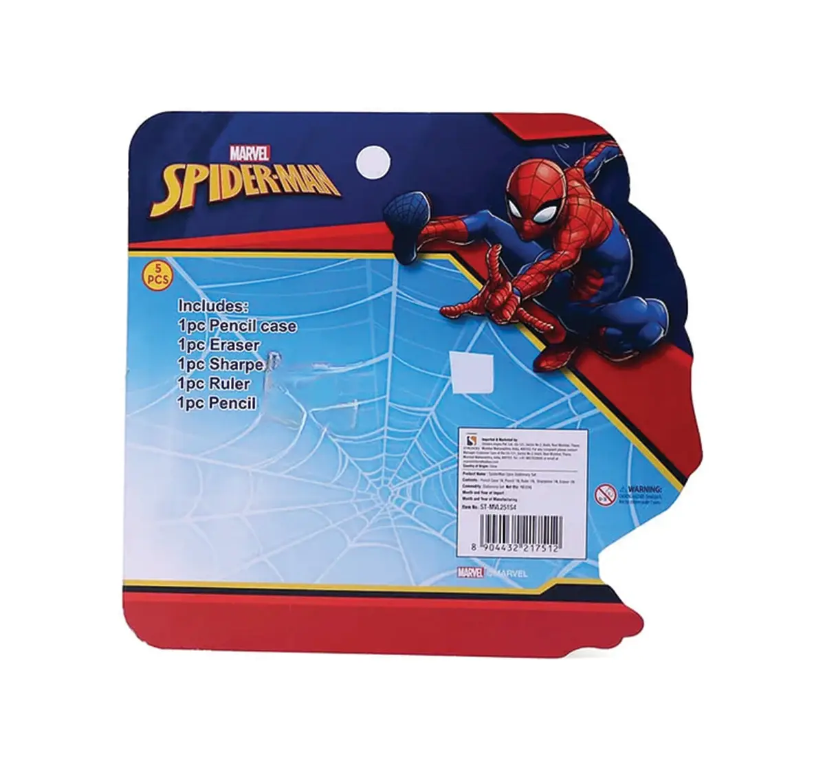 Striders Spider-Man 5-Pieces Stationery Set Ideal for School, Office and Home Use Includes Pencil, Eraser, Sharpener, Ruler and Notebook, 4Y+