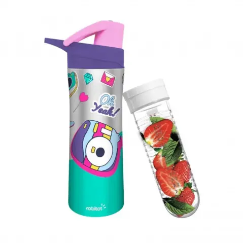Rabitat Nutrilock Insulated Stainless Steel Bottle with Infuser Diva 550 ml For Kids of Age 5Y+, Multicolour