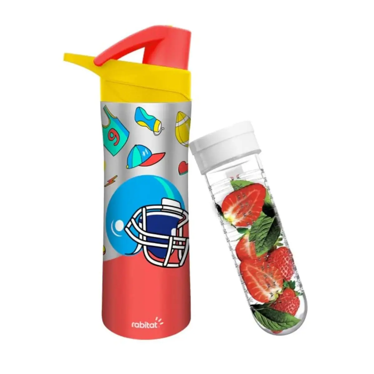 Rabitat Nutrilock Insulated Stainless Steel Bottle with Infuser Mad Eye 550 ml For Kids of Age 5Y+, Multicolour