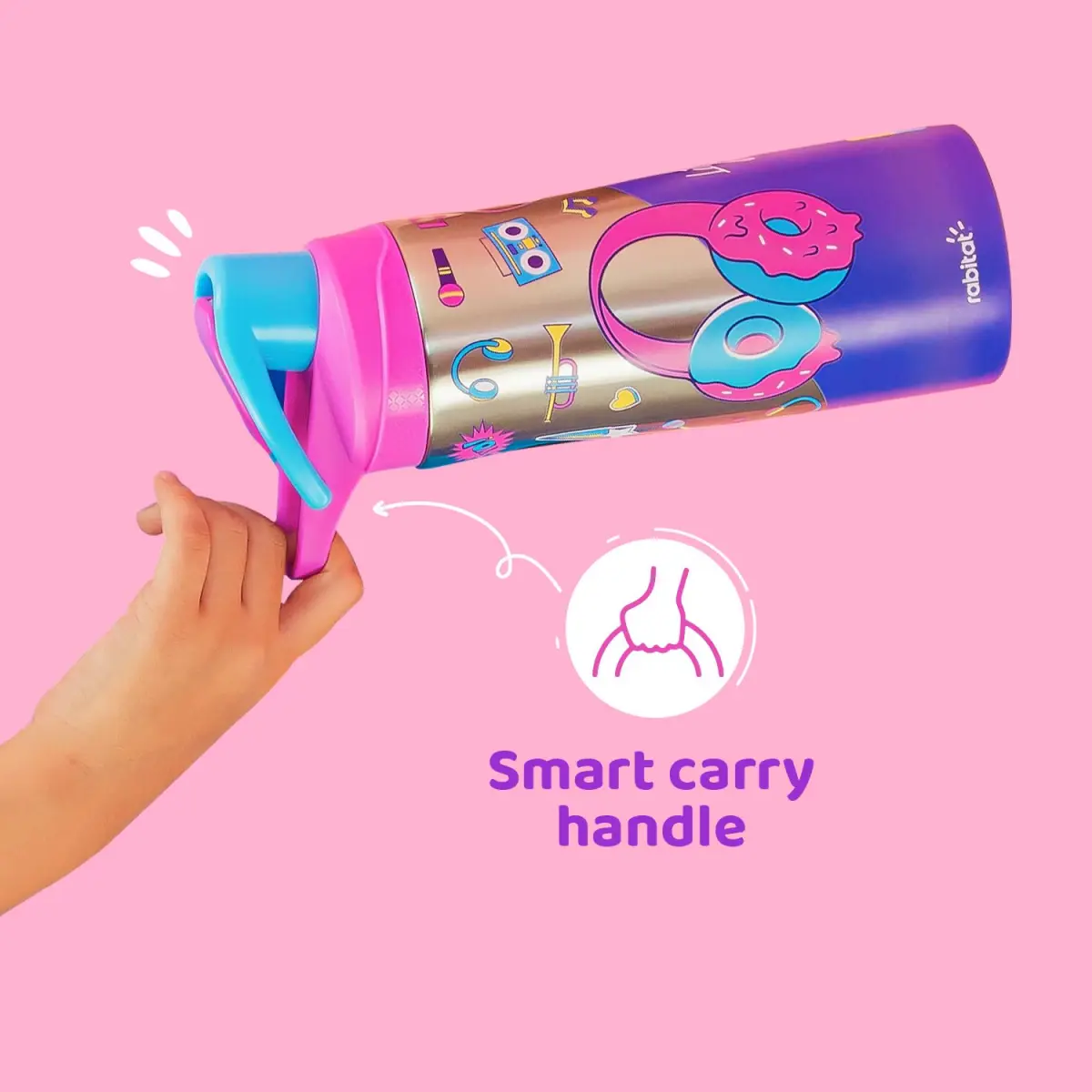 Rabitat Nutrilock Insulated Stainless Steel Bottle with Infuser Mad Eye 550 ml For Kids of Age 5Y+, Multicolour